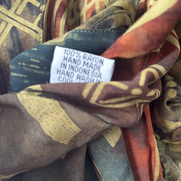 Zion Long Sleeve Tunic Button Down Shirt Blouse Jacket Abstract Brown L - Picture 6 of 6